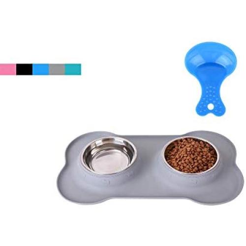 Hubulk Pet Dog Bowls 2 Stainless Steel Dog Bowl with No Spill Non-Skid Silicone Mat + Pet Food Scoop Water and Food Feeder Bowls for Feeding Small Medium Large Dogs Cats Puppies