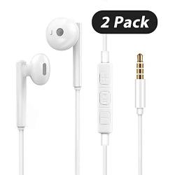 Wired Earbuds with Microphone and Remote Volume Control [2 Pack] [2 Pair] 3.5mm Plug Earphones Noise Canceling Headphones for Android Smartphone, Tablet, MP3/MP4 Player, All 3.5mm Audio Devices