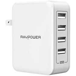 USB Wall Charger RAVPower 40W 8A 4-Port Multi-Port Travel Charger Charging Station, Compatible iPhone 11 Pro Max XS Max XR X, Ipad Pro Air Mini, Galaxy S9 S8 Note 8 Edge, Smartphone, Tablet and More