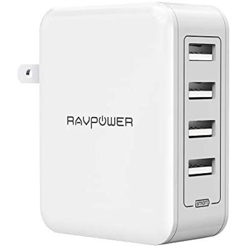 USB Wall Charger RAVPower 40W 8A 4-Port Multi-Port Travel Charger Charging Station, Compatible iPhone 11 Pro Max XS Max XR X, Ipad Pro Air Mini, Galaxy S9 S8 Note 8 Edge, Smartphone, Tablet and More