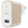 Belkin Metallic Mixit -12W 2.4Amp Fast - Home & Car Lightning Charger Gold White Kit -(Retail Packing) for iOS iPhone 8/+/X iPad Pro