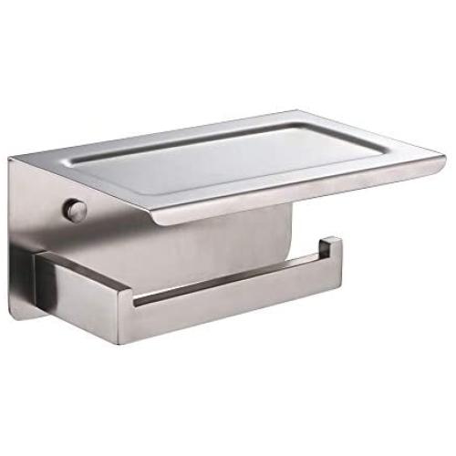 XVL Toilet Tissue Paper Holder with Mobile Phone Storage Shelf Brushed