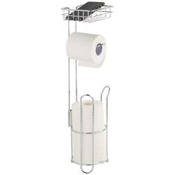 Szxc Free Standing Toilet Tissue Paper Holder with Storage Shelf for Cell, Mobile Phone - Holds 3 Rolls and Dispenses 1 - Perfect for Oversize Rolls - Stainless Steel - Bathroom Storage Organization