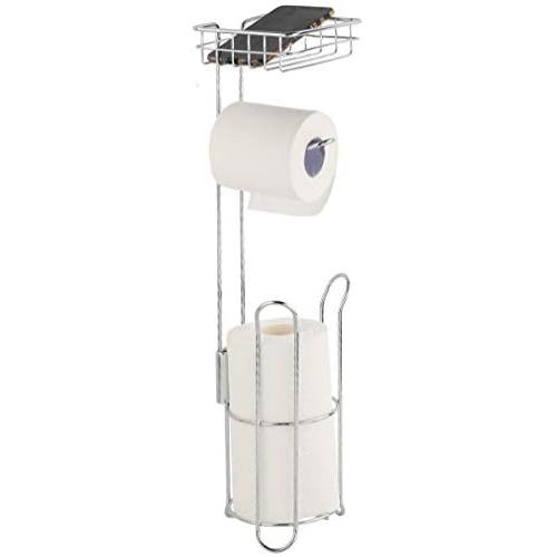 Szxc Free Standing Toilet Tissue Paper Holder with Storage Shelf for Cell, Mobile Phone - Holds 3 Rolls and Dispenses 1 - Perfect for Oversize Rolls - Stainless Steel - Bathroom Storage Organization