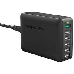 USB Quick Charger RAVPower 60W 6-Port QC 3.0 Fast Charger Desktop Charging Station Compatible Galaxy S10+ S9+ Note 10+ Note 9+ and iSmart Compatible iPhone 11 Pro Max XS Max XR X 8 Plus, iPad and More