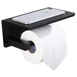 XVL Toilet Paper Holder with Mobile Phone Storage Shelf Bathroom Tissue Holder, Matte Black, SUS304 Stainless Steel G319C