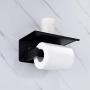 Nolimas Matte Black Toilet Paper Holder with Shelf, SUS304 Stainless Steel Bathroom Square, Modern Anti Rust Wall Mounted Tissue TP Roll Dispenser Plus Cell Mobile Phone Storage Rack