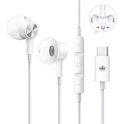 USB C Headphones,KINGONE Type C Earbuds USB C Earphones HiFi Stereo Magnetic with Mic & Volume Control Compatible with Google Pixel 3/2/XL,iPad Pro 2018,MacBook,Sony XZ2 Pro,Samsung S9 (White)