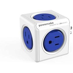 Allocacoc PowerCube |Original|, 5 Outlets, Surge Protection, Wall Plug, Cell Phone Charger, Compact for Travel, Home and Office, Space Saving, ETL Certified(Blue)