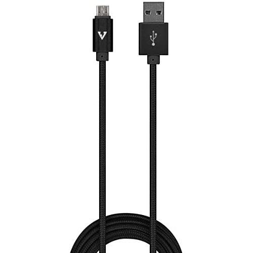 Micro USB Cable [12 FT] - by vCharged, Black Micro USB Charger Nylon Braided for Samsung S7, Kindle Fire Charger, Alexa, HTC, LG, Windows, Android Smartphones w/ 1 Year Warranty