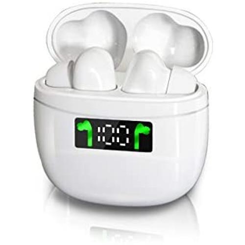 Bluetooth 5.2 True Wireless Earbuds Headphone with Led Display Charging Case Waterproof Earbuds 40 Hours Playtime Built-in Microphone Earbuds HiFi Premium Sound with Noise Cancelling for Sport,White
