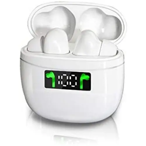 Bluetooth 5.2 True Wireless Earbuds Headphone with Led Display Charging Case Waterproof Earbuds 40 Hours Playtime Built-in Microphone Earbuds HiFi Premium Sound with Noise Cancelling for Sport,White