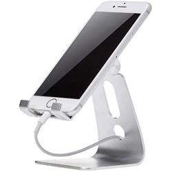 AmazonBasics Adjustable Aluminum Cell Phone Desk Stand for iPhone and Android, Silver