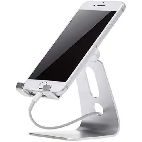 AmazonBasics Adjustable Aluminum Cell Phone Desk Stand for iPhone and Android, Silver AmazonBasics Adjustable Aluminum Cell Phone Desk Stand for iPhone and Android, Silver