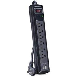 CyberPower CSP604U Professional Surge Protector, 1200J/125V, 6 Outlets, 2 USB Charge Ports, 4ft Power Cord, Black