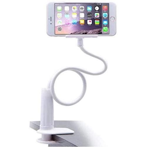 Cell Phone Clip on Stand Holder - with Grip Flexible Long Arm Gooseneck Bracket Mount Clamp for iPhone X/8/7/6/6s Plus Samsung S8/S7, Used for Bed, Desktop (White)