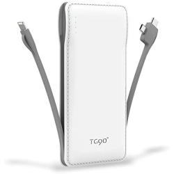 TG90 Portable Charger 10000mah Cell Phone Battery Backup, Ultra Slim Power Bank with Built in Cables, Portable Phone Charger External Battery Packs Compatible with iPhone, Samsung, Android Smartphones
