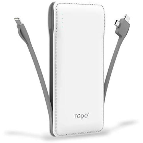 TG90 Portable Charger 10000mah Cell Phone Battery Backup, Ultra Slim Power Bank with Built in Cables, Portable Phone Charger External Battery Packs Compatible with iPhone, Samsung, Android Smartphones
