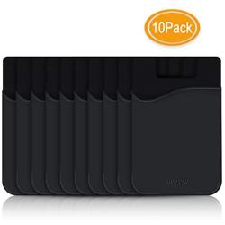 HUO ZAO Cell Phone Credit Card Holder, Silicone Phone Wallet with Adhesive Stick-on fits Apple iPhone iPad Samsung Galaxy Android Smartphones Table Refrigerator Door (Black Color - 10 Pack)