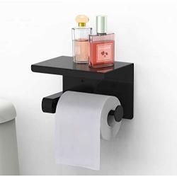 Leolee Toilet Paper Holder with Shelf, Self Adhesive Toilet Paper Roll Holder, Wall Mounted No Drilling, Stainless Steel Tissue Roll Dispenser Storage for Bathroom Kitchen Washroom (Black)