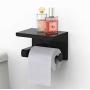 Leolee Toilet Paper Holder with Shelf, Self Adhesive Toilet Paper Roll Holder, Wall Mounted No Drilling, Stainless Steel Tissue Roll Dispenser Storage for Bathroom Kitchen Washroom (Black)