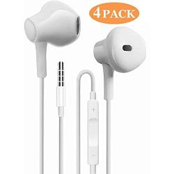 Earbuds 4 Pack Stereo Earphones with Microphone HiFi in Ear Earbud Headphones with Mic and Volume Control 3.5mm Plug Compatible Multiple Audio Devices 3.9 Ft White