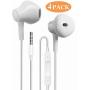 Earbuds 4 Pack Stereo Earphones with Microphone HiFi in Ear Earbud Headphones with Mic and Volume Control 3.5mm Plug Compatible Multiple Audio Devices 3.9 Ft White