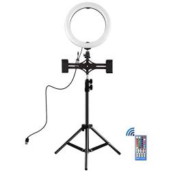 Selfie Ring Light with Tripod Stand with Phone Holder for, Live Stream,Self-Portrait Shooting (Black,1 X Fill Light+ 1 X Mobile Phone Clip + 1 X Remote Control +1 X Tripod, 10.2in)