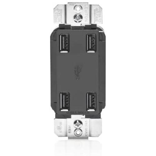 Leviton USB4P-E 4.2-Amp High Speed 4-Port USB Charger, Black