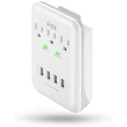 KMC 3-Outlet Wall Mount Surge Protector 900 Joules with 4.8 AMP USB Charging Ports, 4 USB Charging Ports and 1 Phone Holders for Home, School, Office, ETL Certified