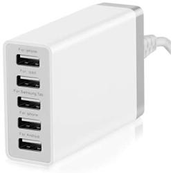 Desktop 5 Port USB Wall Charger 40W 8A, USB Hub Charging Station for Multiple Devices, Protable Multi Port USB Charger for Cell Phone x 8 8 Plus Pro, Pad, Android Smart Phone and More