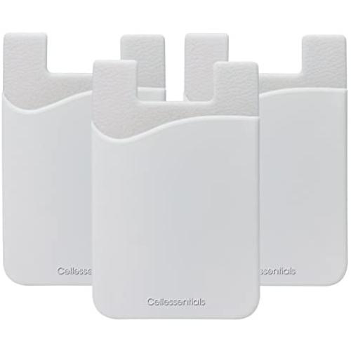 Cellessentials Card Holder for Back of Phone - Silicone Stick on Cell Phone Wallet with Pocket for Credit Card, ID, Business Card - iPhone, Android and Most Smartphones - 3 Pack(White)