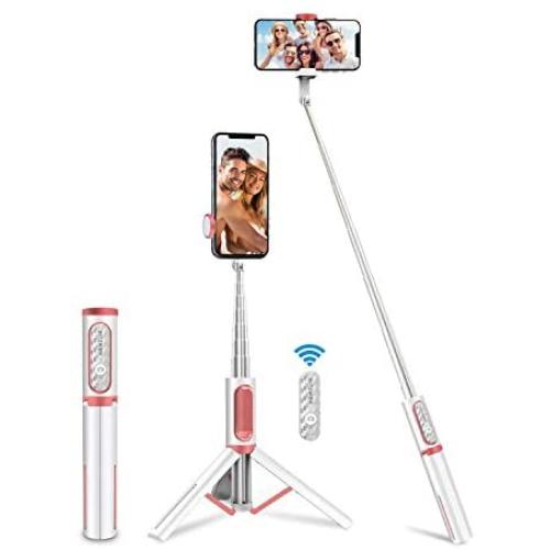 Selfie Stick Tripod, BlitzWolf Lightweight Aluminum All in One Extendable Bluetooth Selfie Stick Tripod with Remote for iPhone 11//11 Pro/XS MAX/XR/XS/X/8/8 Plus/7, Galaxy S10/S9, More(White & Pink)