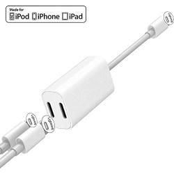 [Apple MFi Certified] iPhone Adapter & Splitter, 2 in 1 Dual Lightning Headphone Jack Audio + Charge Cable Compatible for iPhone 11/11 Pro/XS/XR/X 8 7, iPad, Support iOS 13 + Sync Data + Music Control