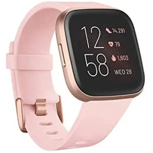 Fitbit Versa 2 Health and Fitness Smartwatch with Heart Rate, Music, Alexa Built-In, Sleep and Swim Tracking, Petal/Copper Rose, One Size (S and L Bands Included)