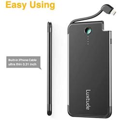 Luxtude PowerEasy Portable Charger for iPhone, Apple Certified Power Bank, 5000mAh Ultra Slim External Battery Pack Built in Lightning Cable, Fast Charging Portable Phone Charger for iPhone11/XS/X/8/6