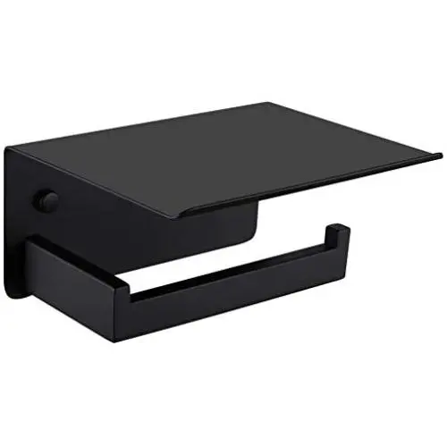 APLusee Toilet Paper Holder with Shelf Matte Black, Bathroom Accessories Decor SUS 304 Stainless Steel Modern Paper Towel Holder Plus Cell Phone Wall Storage APLusee Toilet Paper Holder with Shelf Matte Black, Bathroom Accessories Decor SUS 304 Stainless Steel Modern Paper Towel Holder Plus Cell Phone Wall Storage