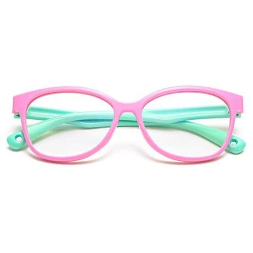 MARIDA Kids Blue Light Blocking Glasses Strap Computer and Gamer Eyewear Anti-Glare Protection Anti-Eyestrain Anti UV Glasses for Computer or Tv, Smartphone Screens, Boys Girls Age 3-10 Green&Pink