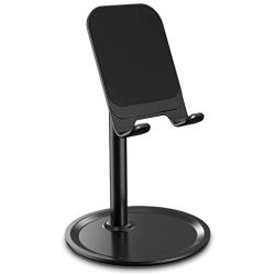 Cell Phone Stand Holder for Desk - FLOVEME Phone Holder Stand for Desktop Adjustable Angle Compatible for iPhone 11 Pro Max, Tablet, Android Smartphone, Aluminum Metal, Black Color, 4-7.9inch