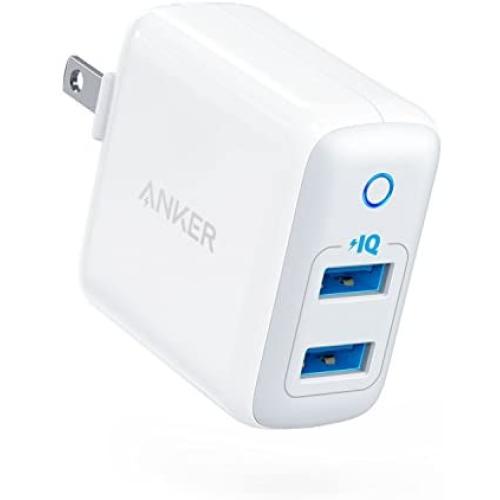 Anker Dual USB Wall Charger, PowerPort II 24W, Ultra-Compact Travel Charger with PowerIQ Technology and Foldable Plug, for iPhone XS/Max/XR/X/8/7/6/Plus, iPad Pro/Air 2/mini 4, Galaxy S9/S8/+ and More