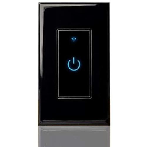 Smart Wi-Fi Light Switch, Alexa Google Home Compatible, iOS Android Smartphone Wireless Remote Control, No Hub Required, Timer Function, Touch Switch On Off, In-Wall, 1 Gang, Single Pole, 15A (Black)