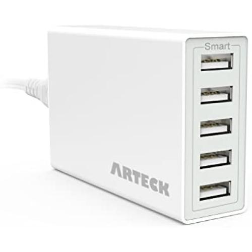 Arteck 40W 5-Port 8A High Speed Multiple USB Charger with Smart Technology for iPhone 11, 11 Pro, 11 Pro Max, SE, Xs Max, Xs, Xr, X, 8, 8 Plus, 7s, 7, 6, iPad, Samsung and Other Smartphone, Tablet