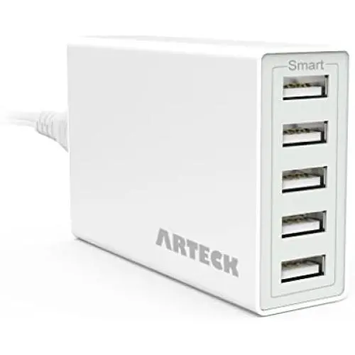 Arteck 40W 5-Port 8A High Speed Multiple USB Charger with Smart Technology for iPhone 11, 11 Pro, 11 Pro Max, SE, Xs Max, Xs, Xr, X, 8, 8 Plus, 7s, 7, 6, iPad, Samsung and Other Smartphone, Tablet