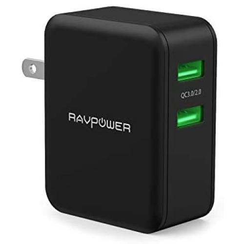 USB Quick Charger RAVPower 36W Quick Charge 3.0 Wall Charger Dual USB Plug for iPhone 11 Pro Max XS Max XR X 8 7 Plus Galaxy S10+ S9+ Note 10+ Note 9+ Note 8 LG G6 V30 Google Pixel Nexus HTC 10