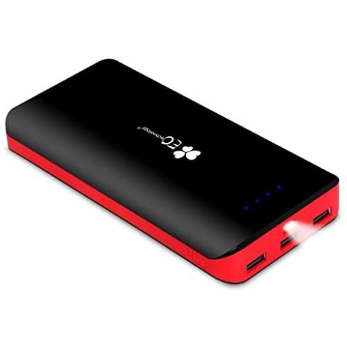 EC Technology Portable Charger 22400mAh Power Bank Ultra High Capacity 3 USB Output External Battery Pack with Auto IC and LED Flashlight for Smartphone, Black & Red