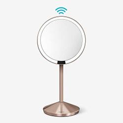 simplehuman 5" Round Mini Travel Sensor Makeup Mirror, 10x Magnification, Rechargeable, Rose Gold Stainless Steel