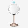 simplehuman 5" Round Mini Travel Sensor Makeup Mirror, 10x Magnification, Rechargeable, Rose Gold Stainless Steel