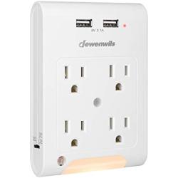 DEWENWILS Multi Outlet Adapter with 2 USB Charging Ports (3.1A total), Light Sensor LED Night Light, 4 Outlets Wall Plug Extender for Travel/Home, 1080 Joules Surge Protector, ETL Listed, White