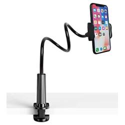 Gooseneck Bed Phone Holder Mount, Eaxxfly Flexible Long Arm Clip Clamp for Desk, Bendy Lazy Bracket Bedside Stand, for iPhone 11 Pro Xs Max XR X 8 7 6 Plus Samsung S20 S10 S9 S8 Plus Nintendo GPS