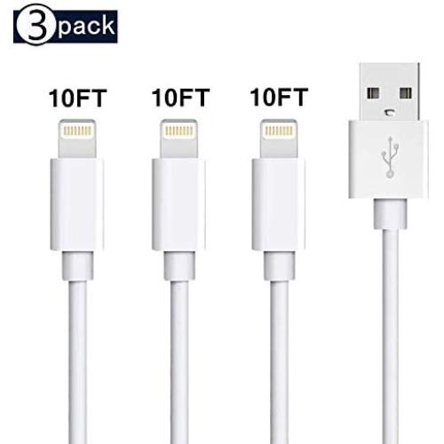 SHARLLEN iPhone Charger Cable 3 Pack 10FT USB Fast Charging Cable Syncing Charger Lightning Charger Cable Compatible iPhone Xs/Max/XR/X/8 Plus/8/7/7Plus/6s Plus/6S/6/6P/iPad（White）